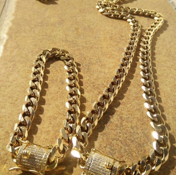 Iced Clasp Cuban Chain & Bracelet Set - The Gold Kingz