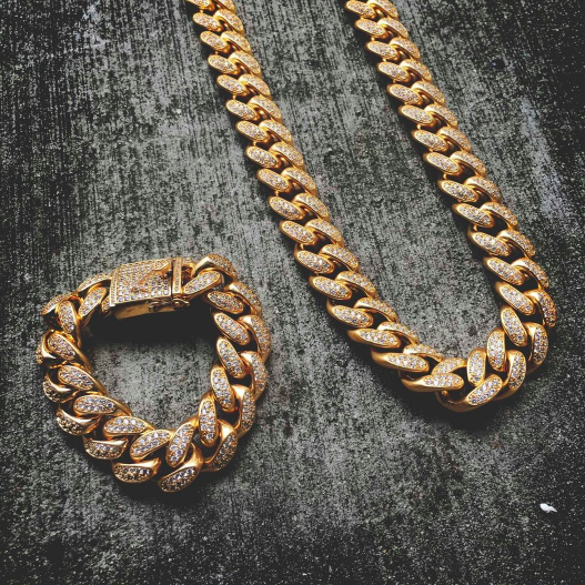 Iced Out Cuban Chain & Bracelet Set - The Gold Kingz